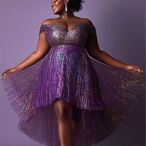 Dazzling Off-Shoulder High-Low Dress